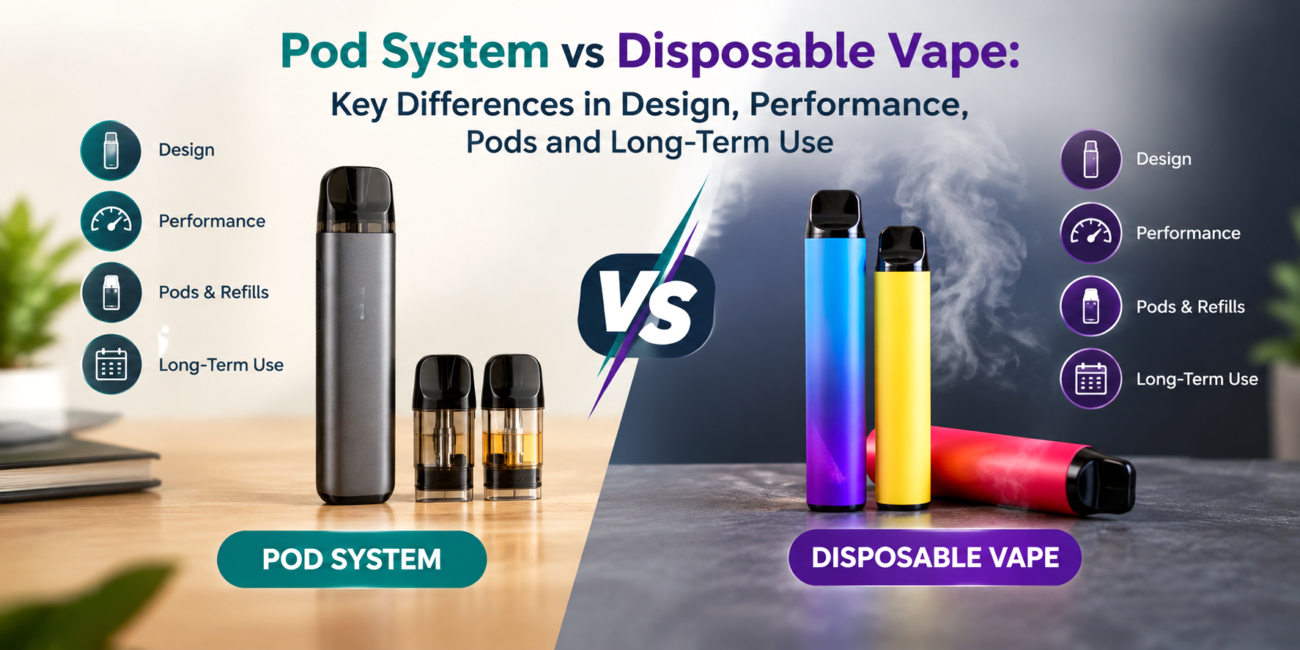 Pod system vs disposable vape comparison showing key design and pod differences