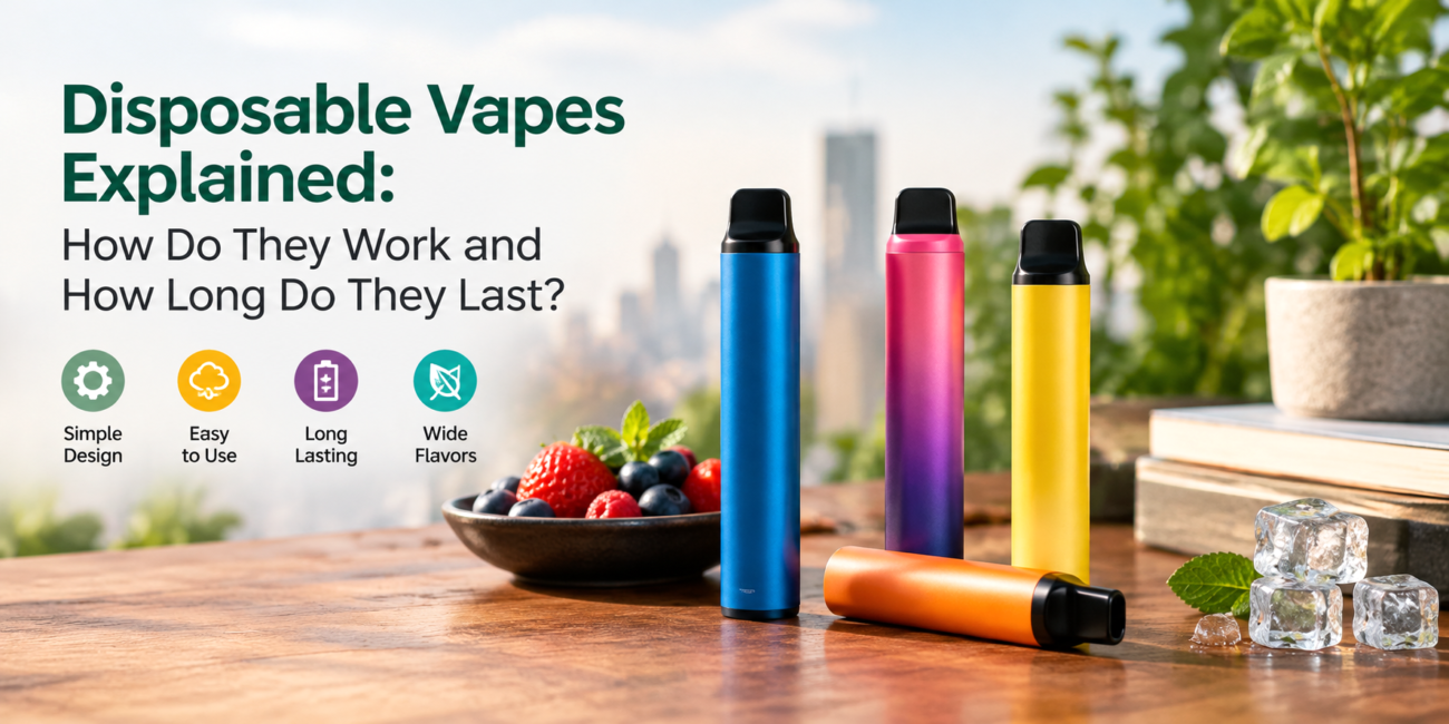 Disposable vapes showing their design and components used to explain how they work and how long they last