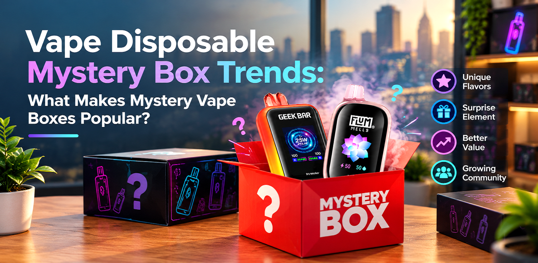 Disposable vape mystery box trends featuring assorted vape devices in mystery packaging